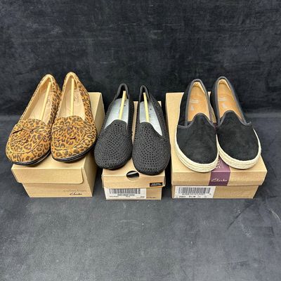 Clarks Women’s Shoes with Boxes Lot of Three Leopard Print Suede