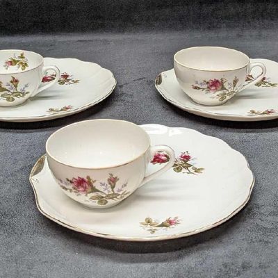 Sale Photo Thumbnail #1200: 3 Sets Of Vintage Rose Teacup And Saucer Tea Party Snack Plate