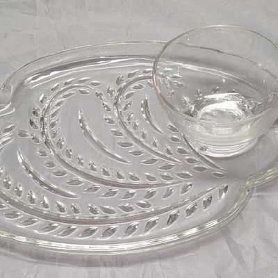 5 Federal Glass Snack Set Cup and Plates B