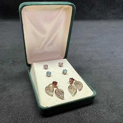 3 Pairs of Colored CZ Sterling Earrings