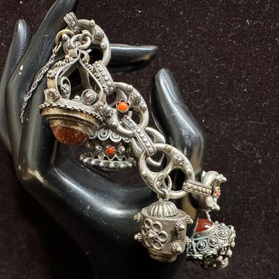 800 Silver Multiple Fob Charms Bracelet R12