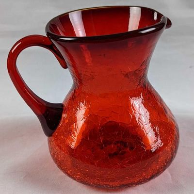 Vintage Red Crackle Glass Small Pitcher Creamer