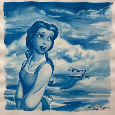 Sale Photo Thumbnail #1045: Bryan Mon Original Disney Belle Hand Signed and Drawn Sketch Illustration Watercolor 1997