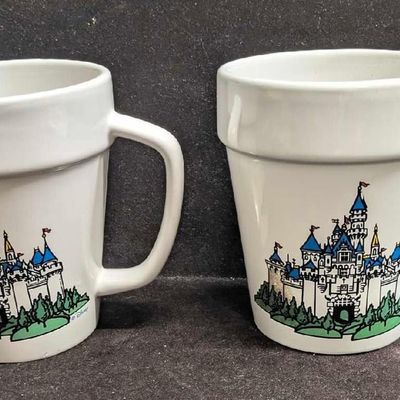 Sale Photo Thumbnail #1104: 2 Disney Parks Ceramic Castle Flowerpot Coffee Mugs