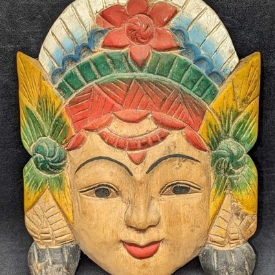 Vintage Hand Carved Indian Female Wall Art Mask