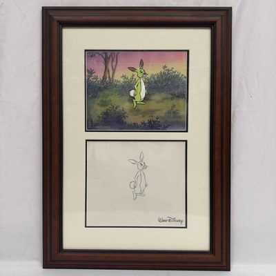 Walt Disney Studios Winnie The Pooh Rabbit Looks Up Production Cel Sketch Drawing Framed