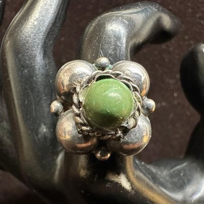 Green Stone Silver Ring Size 9.5