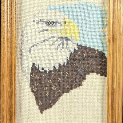 Framed Framed Bald Eagle Cross Stitch