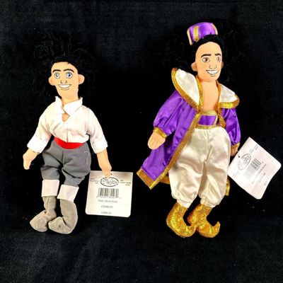 Set of (2) Disney Plush Bean Bag Dolls Aladdin and Eric
