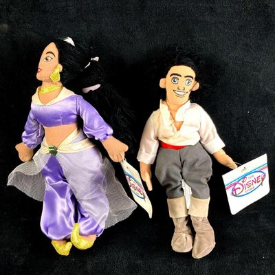 Set of (2) Disney Plush Bean Bag Dolls Jasmine and Eric