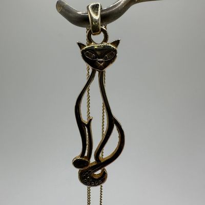 Moissanite 10K Gold Siamese Cat Pendant Necklace