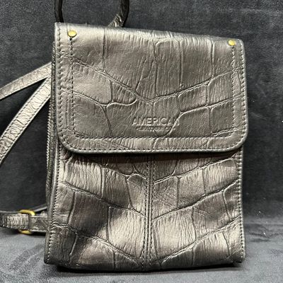 American Leather Co. Black Leather Faux Crocodile Embossed Crossbody Bag