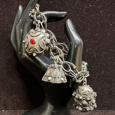 Filigree Five Charms Bracelet 800 Silver Etruscan Revival Style R18