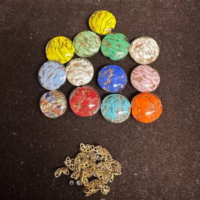 Murano Venetian Art Glass Lamp Work Multi Colored Circle Copper Beaded Charms Set C49