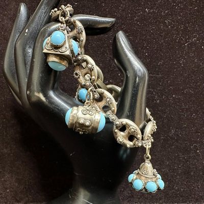 Italy Etruscan Revival Style 800 Silver Charm Bracelet R20
