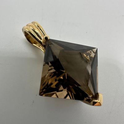 10K Gold Smoky Quartz Statement Necklace Pendant W29