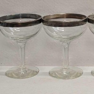 4 Vintage Silver Rimmed Champagne Couple Glasses