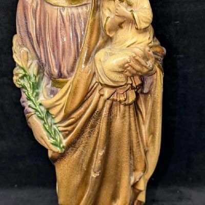 Vintage Chalkware Joseph With Baby Jesus 16" Figurine