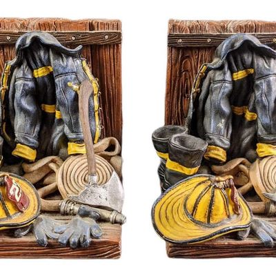 Fire Gear Fireman Resin Bookend Set By Character Collectibles