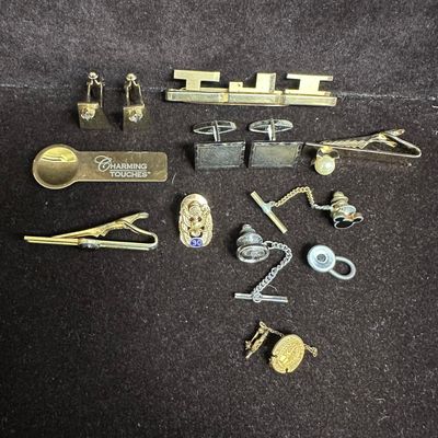 Group Lot of Vintage Men Accessories Tie Bars Cufflinks Pins and Novelty Pieces Swank