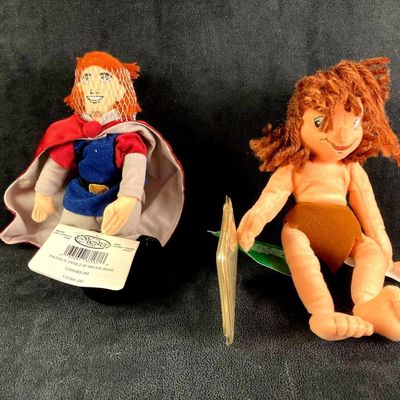 Set of (2) Disney Plush Bean Bag Dolls Tarzan and Prince Phillip