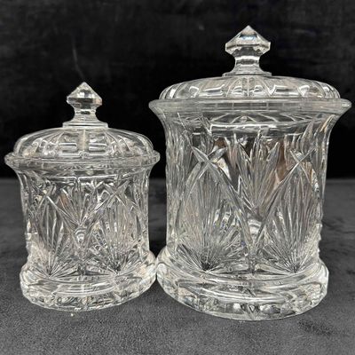 Lead Crystal Glass Lidded Canister Barrel Biscuit Candy Nut Storage Set