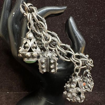 800 Silver Gemstone Accent Six Ornate Charm Bracelet R8