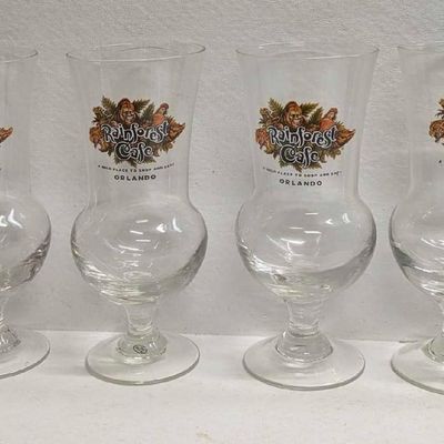 Sale Photo Thumbnail #1089: 4 Orlando Rainforest Cafe 8" Hurricane Drinking Glasses Disney