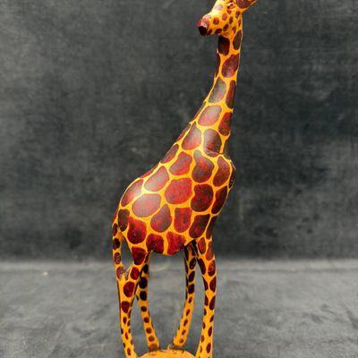 Sale Photo Thumbnail #1160: Hand-Carved Painted Wooden Giraffe Figurine African Safari Folk Art Sculpture