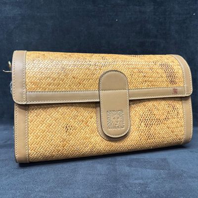 Anne Klein Woven Straw and Leather Shoulder Bag