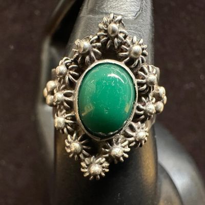 Dark Green Onyx Taxco 925 Sterling Ring R4