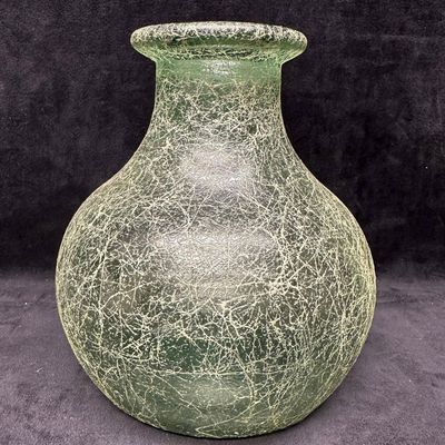 Green Crackle Webbed String Style Glass Vase Unmarked Bottle Type