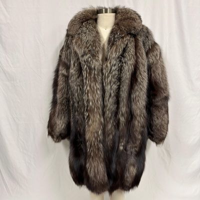 Long Medium Length Fox Fur Coat Gray Black Hue FurDD