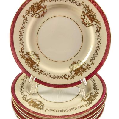 6 China Maroon Trim With Gold Inlay Salad Plates