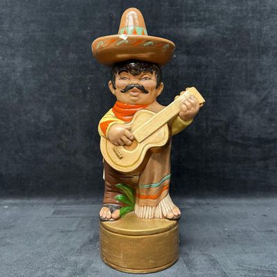 Hand Painted Ceramic Mariachi Musician Figurine with Guitar and Sombrero