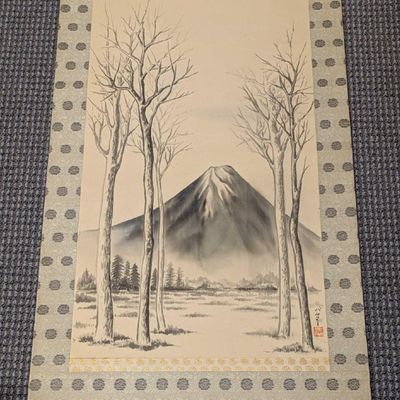 Vintage Japanese Kakejiku Mount Fuji Hanging Scroll