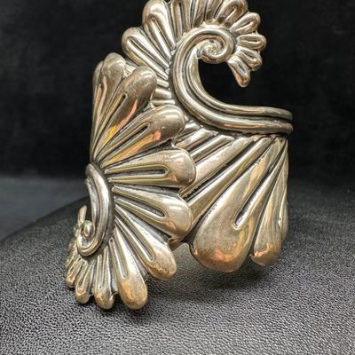 Large Hinged Ornate Sterling Cuff Bracelet B