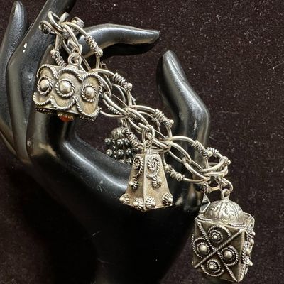 800 Silver Gemstones Ornate Fob Charms Bracelet R11