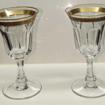 2 Vintage Moser Crystal 24KT Gold Rimmed Goblets