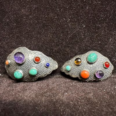 Multi Colored Gemstone 800 Silver Earrings Q99