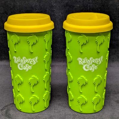 2 Rainforest Cafe Silicone Grip Palm Tree Coffee Tumblers A