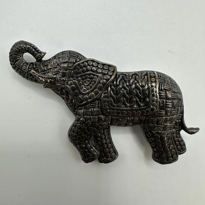 Sale Photo Thumbnail #1196: Intricate Embossed Elephant 925 Sterling Silver Marcasite Accent Eye Brooch