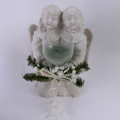 Two Angels Singing Votive Candle Holder White Christmas Holiday Decor