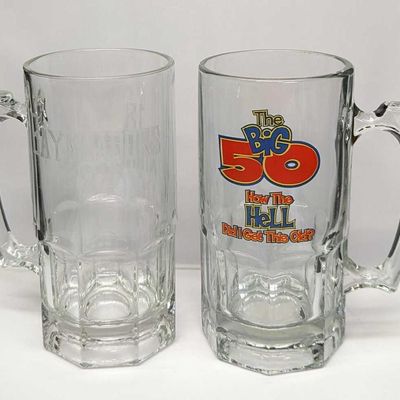 Sale Photo Thumbnail #1030: 2 Big 50 & Baymeadows Golf Course Glass Beer Mugs