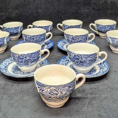 Vintage Retired Liberty Blue Historic Colonial Scenes Cups And Saucers