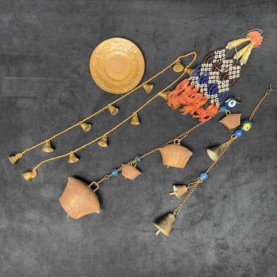 Sale Photo Thumbnail #1139: Blessed Bells Wind Chime Brass Bell Plate India Decor Set