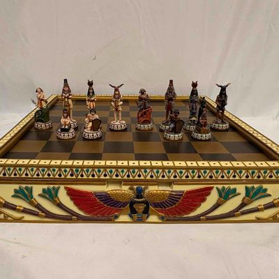 Deluxe Hand Painted Ancient Egypt Revival Chess Set