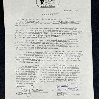 Scott Sanderson Signed American Airlines Golf Letter