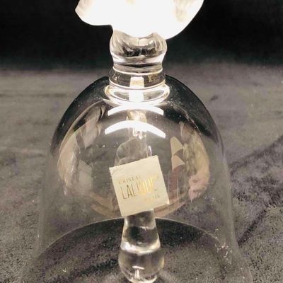 Signed Lalique Crystal Frosted Open Wing Sparrow Table Bell