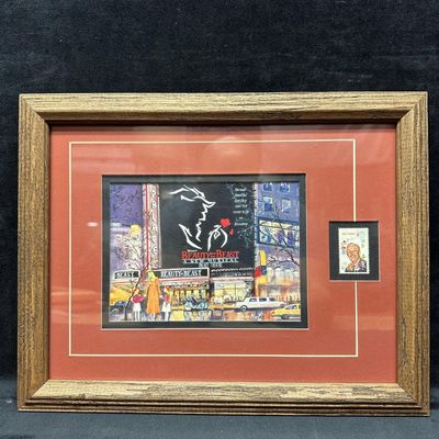 Sale Photo Thumbnail #1100: Beauty and the Beast Broadway Framed Anna Marti Artwork with Walt Disney 6 Cent Stamp